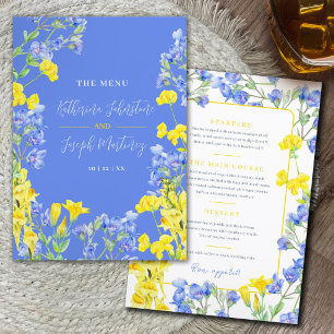Wildflower yellow blue watercolor floral wedding menu
