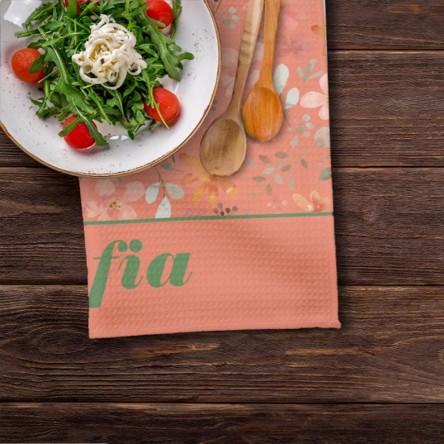 Wildflower yellow boho pattern custom name orange tea towel (Creator Uploaded)