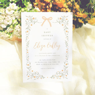 Wildflower & Yellow Bow Elegant Garden Baby Shower Invitation