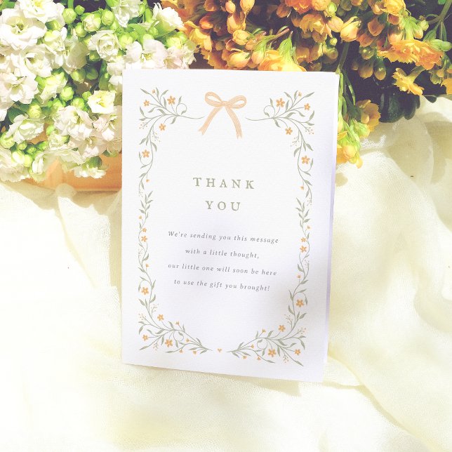 Wildflower & Yellow Bow Elegant Garden Baby Shower Thank You Card (Creator Uploaded)