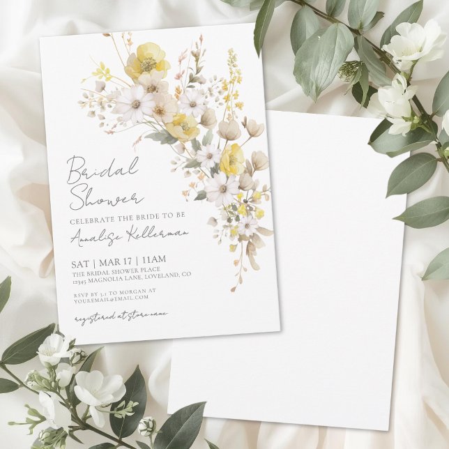 Wildflower Yellow Floral Bridal Shower Invitation (Wildflower Yellow Floral Bridal Shower Invitation)