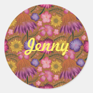 Wildflower Yellow Floral Personalised Classic Round Sticker