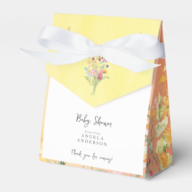 Wildflower Yellow & Pink Baby Shower Thank You Favour Box (Front Side)