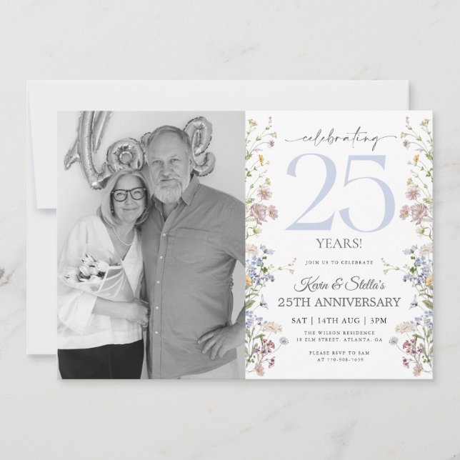 Wildflowers 25th Anniversary Invitation With Photo (Front)