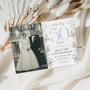 Wildflowers 50th Anniversary Invitation With Photo