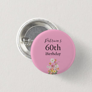 Wildflowers 60th Birthday Pink Party 3 Cm Round Badge