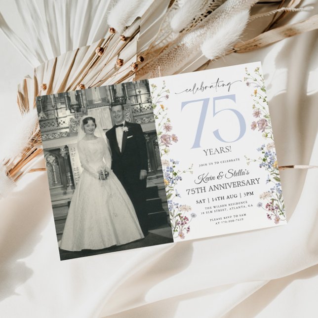 Wildflowers 75th Anniversary Invitation With Photo (Creator Uploaded)
