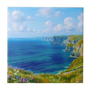 "Wildflowers Above the Sea" – A Welsh Seascape Tile