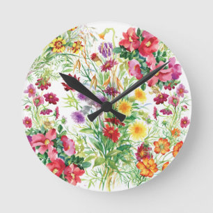 Wildflowers Acrylic Wall Clock, Round (Medium) Round Clock