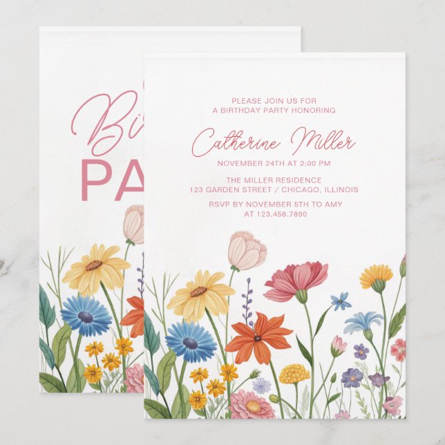  Wildflowers Adult 60th Birthday Party Invitation (Front/Back)