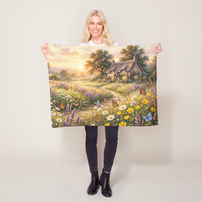 Wildflowers and a Cute Cottage Fleece Blanket (In Situ)