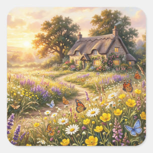 Wildflowers and a Cute Cottage Square Sticker