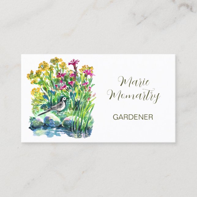Wildflowers and a pied wagtail business card (Front)