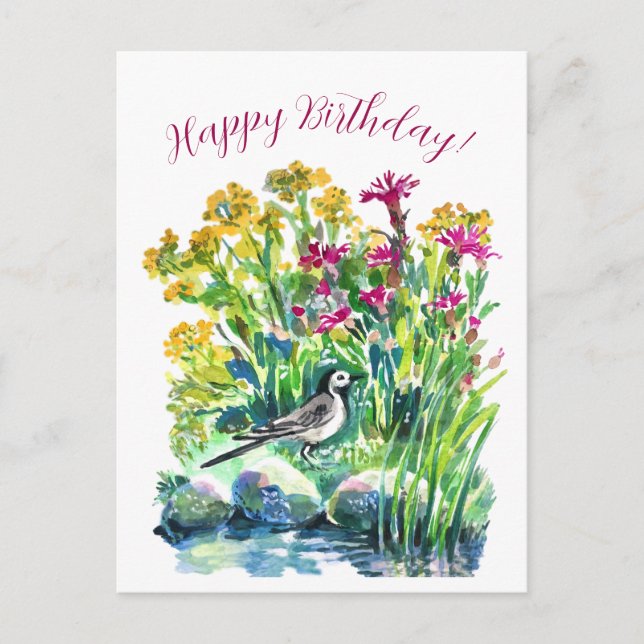 Wildflowers and a pied wagtail postcard (Front)