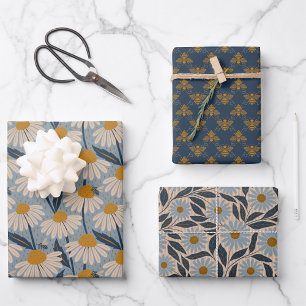 Wildflowers and bees wrapping paper sheet