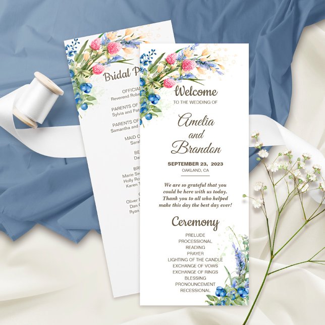 Wildflowers and Blueberry Rustic Wedding Program (Creator Uploaded)