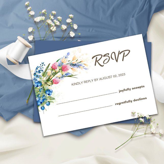 Wildflowers and Blueberry Rustic Wedding RSVP Card (Creator Uploaded)