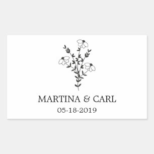 Wildflowers and Branches Wedding Monogram in Black Rectangular Sticker