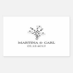 Wildflowers and Branches Wedding Monogram in Black Rectangular Sticker