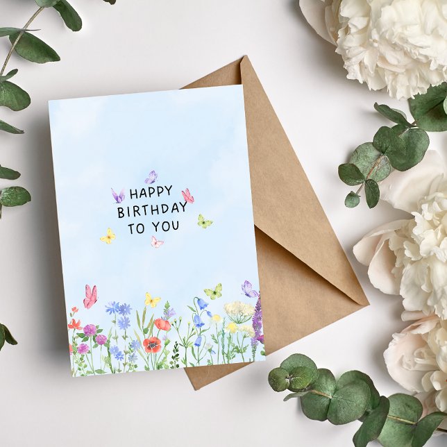 Wildflowers and Butterflies Happy Birthday Card (Creator Uploaded)