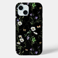Wildflowers and Butterflies On Black