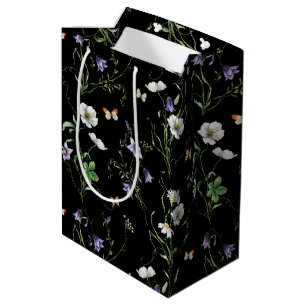 Wildflowers and Butterflies On Black Medium Gift Bag