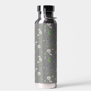 Wildflowers and Butterflies On Grey Water Bottle