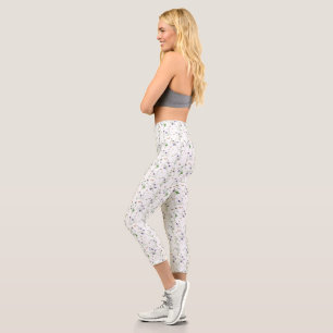 Wildflowers and Butterflies On White Capri Leggings