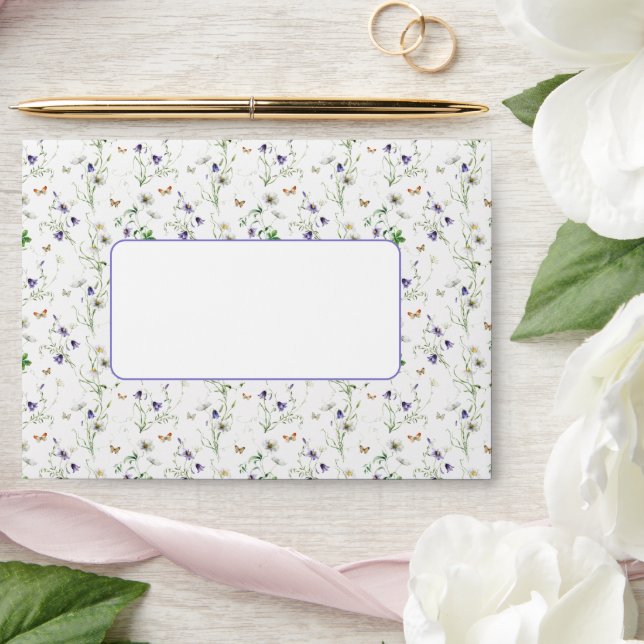 Wildflowers and Butterflies On White Envelope (Wedding)