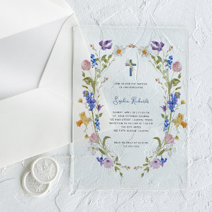 Wildflowers and Butterflies   Photo Back Baptism Acrylic Invitations