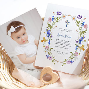 Wildflowers and Butterflies   Photo Back Baptism Invitation