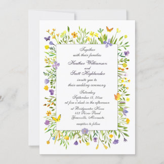 Wildflowers and Butterflies Watercolor Wedding Invitation