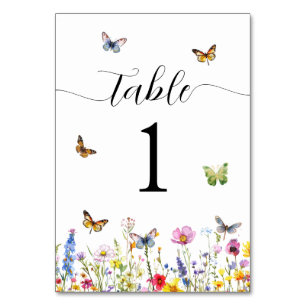 Wildflowers and Butterflies Wedding Table Number