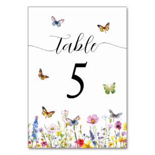 Wildflowers and Butterflies Wedding Table Number