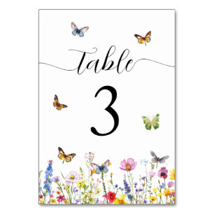 Wildflowers and Butterflies Wedding Table Number
