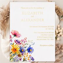 Wildflowers and Gold Foil Wedding Invitation 