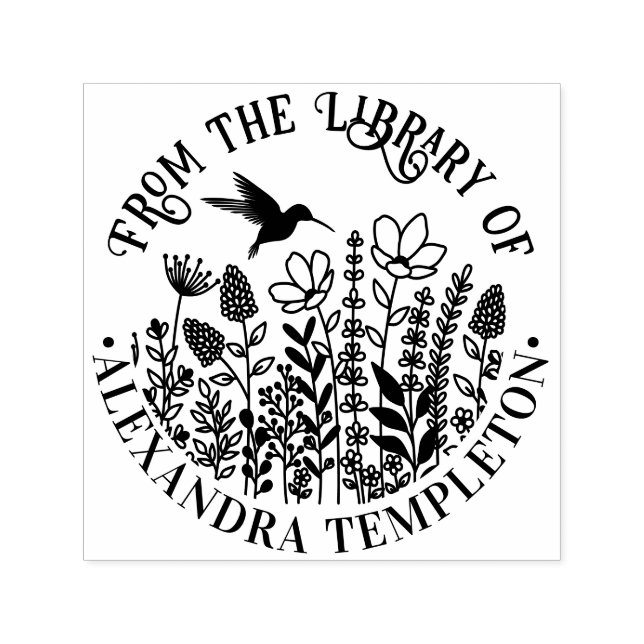 Wildflowers and Hummingbird Library Book Name #1P Self-inking Stamp (Design)