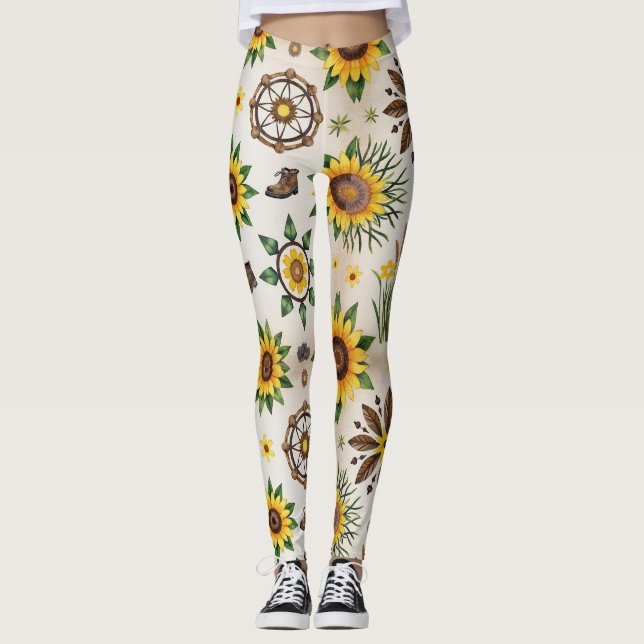 Wildflowers And Natural Seamless Pattern Leggings (Front)