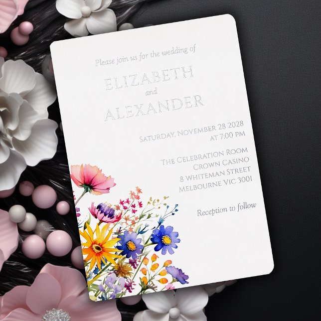 Wildflowers and Silver Foil Wedding Invitation  (Creator Uploaded)