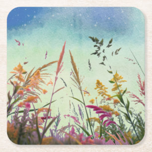 Wildflowers And Stars Square Paper Coaster