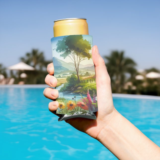 Wildflowers and Stream in Spring Valley Seltzer Can Cooler (In Situ Pool)