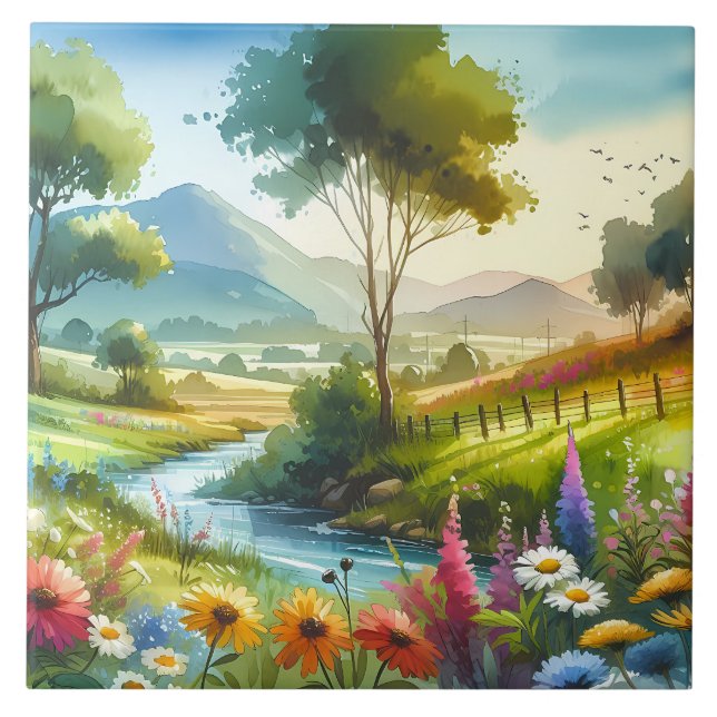 Wildflowers and Stream in Spring Valley Tile (Front)