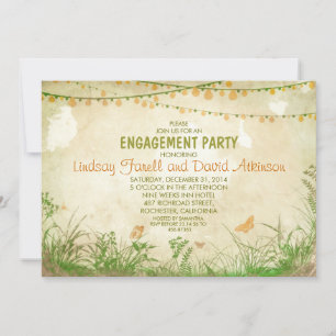 wildflowers and string lights engagement party invitation