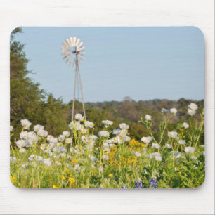 Wildflowers And Windmill In Texas Hill Country Mouse Pad