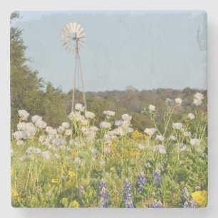Wildflowers And Windmill In Texas Hill Country Stone Coaster