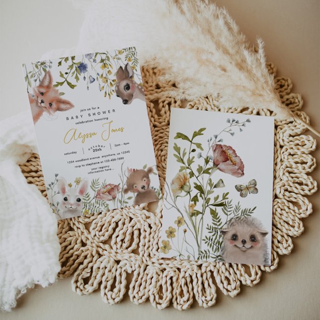 Wildflowers and Woodland Animals Baby Shower Invitation (Creator Uploaded)