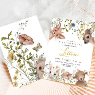 Wildflowers and Woodland Animals Birthday Invitation