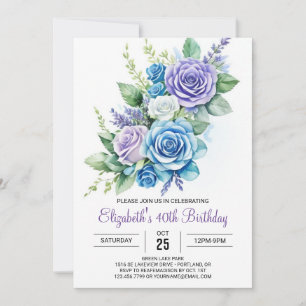 Wildflowers Aqua Blue 40th Birthday  Invitation