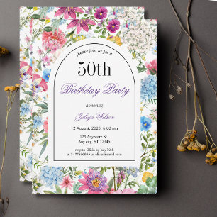 Wildflowers Arch Frame 50th Birthday Invitation