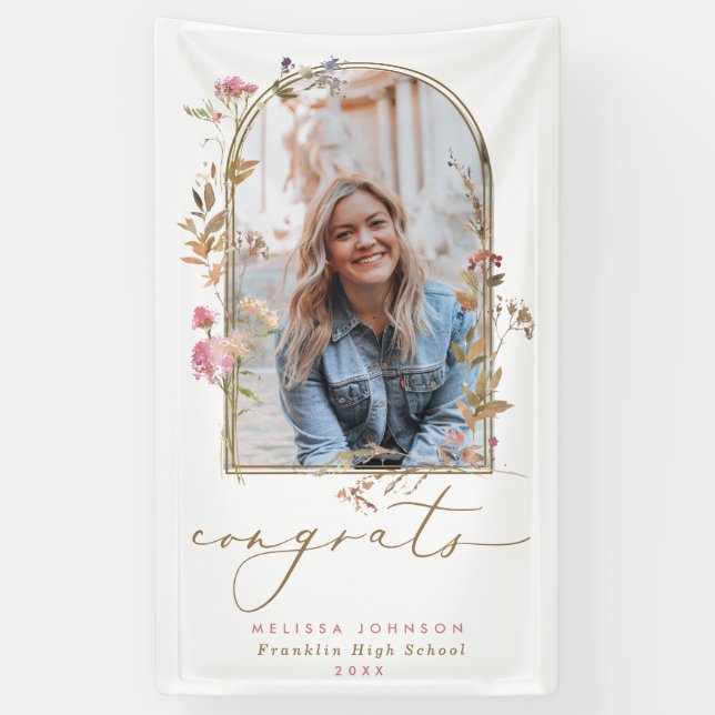 Wildflowers Arch Photo Graduation Party Banner (Vertical)